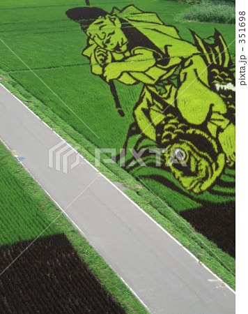 「田んぼアート 緑色 田舎館村 」の写真素材 「田んぼアート 緑色 田舎館村 」の写真素材