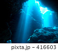 海底洞窟と熱帯魚