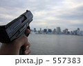 東京湾のビルと拳銃