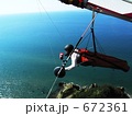 新潟県野積海水浴場周辺の上空をハンググライダーで飛行中