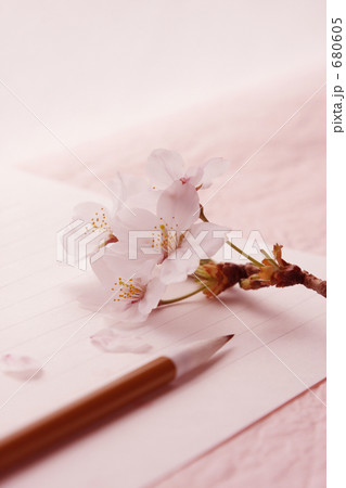 筆と便箋と桜