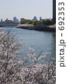 桜咲く大川と大阪城（縦）