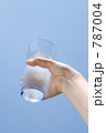 ドリンク（水）を持つ女性の手と空
