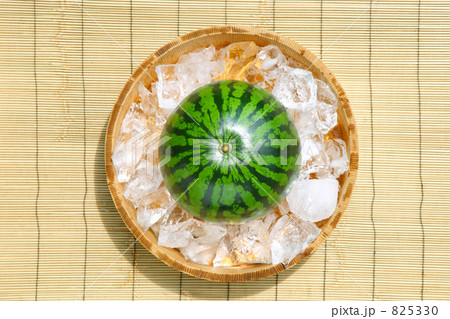 タライに氷で冷やしたスイカ タライに氷で冷やしたスイカ