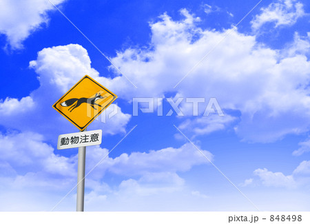 動物注意の標識と青い空　合成