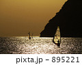 逗子海岸から見た大崎とウインドサーファー