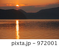 夕日に染まる猪苗代湖