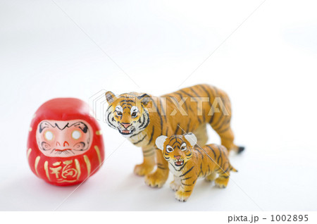 「虎の親子とだるま」の写真素材 「虎の親子とだるま」の写真素材