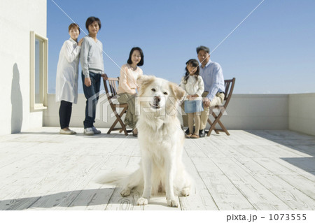 「犬 ペット 家族 人物 親子 」の写真素材