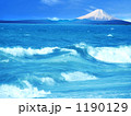 雪の富士山と海