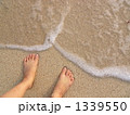 波打ち際にたたずむ女性の足元アップ