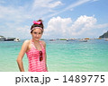 タイ王国ピピ島トンサイベイの海と女性