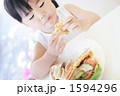 お口のまわりについたクリームをペロッとなめる幼女