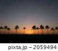 ハワイ州オアフ島の西海岸でパームツリーの間に沈む夕日 1