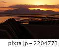 有明海から普賢岳を望む夕日