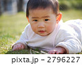 芝生の上でうつ伏せの赤ちゃん