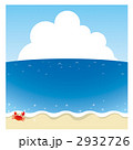 夏の海と砂浜と波とカニと入道雲のイラスト