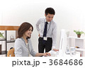 パソコンを見つめ会話をするビジネスマンとビジネスウーマン