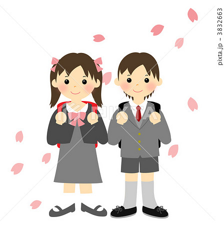 入学典礼 新生 一年级学生-插图图库 [3832663]