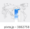 世界地図／白い壁にある扉