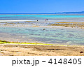 南国　エメラルドグリーンの海と散歩する家族のいる風景