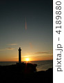残波の灯台と夕日