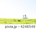 草原で自転車を押すカップル