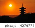 夕日と五重塔