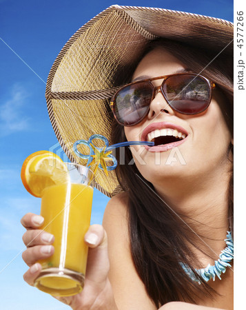 Girl In Bikini Drinking Cocktail Pixta