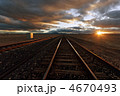 荒野の夕焼けと線路