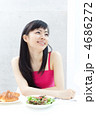 朝食を食べる女性
