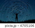 星の日周運動と鳥と人物
