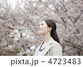 桜をバックに空を見上げる女性