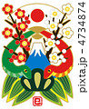 2013年巳年年賀状用イラスト素材（富士山松竹梅日の丸二対蛇）