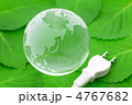 地球儀（ピント）とコンセントと緑の葉