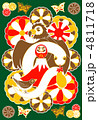 2013年巳年年賀状用イラスト素材（一富士二鷹三茄子赤黄茶緑地）