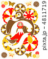 2013年巳年年賀状用イラスト素材（一富士二鷹三茄子赤黄茶）