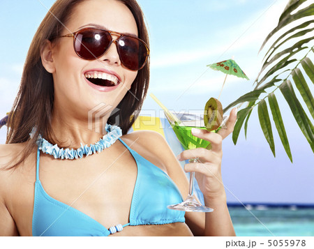 Girl In Bikini Drinking Cocktail Pixta