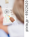 Eye test board being pointed at by a doctor in a hospital