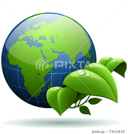 Glossy Earth Globe With Green Leaves Isolated Pixta