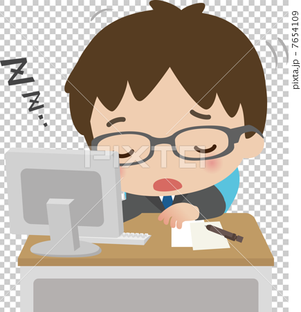 插图素材: 打瞌睡在书桌工作期间的一个人