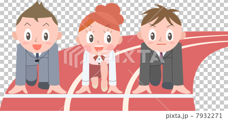 插图素材 3名男孩和女孩在起跑线上