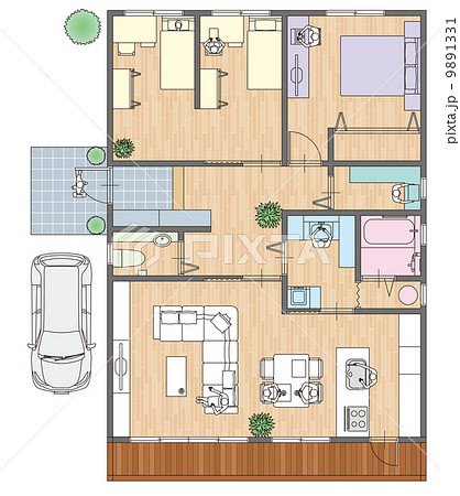 一戸建て住宅の見取り図と家具の配置のイラスト素材 9891331 Pixta