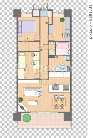 图库插图: 3ldk mansion的平面图和家具布置