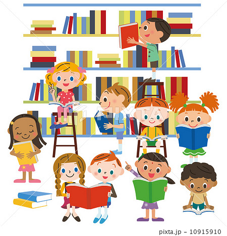 図書館で本を読む子供達のイラスト素材 10915910 Pixta