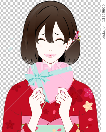 插图素材: 和服女性礼物痛苦地笑