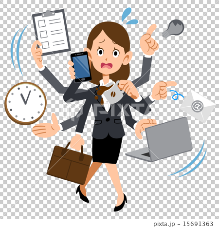 图库插图: 一个女人在一家太忙的公司工作
