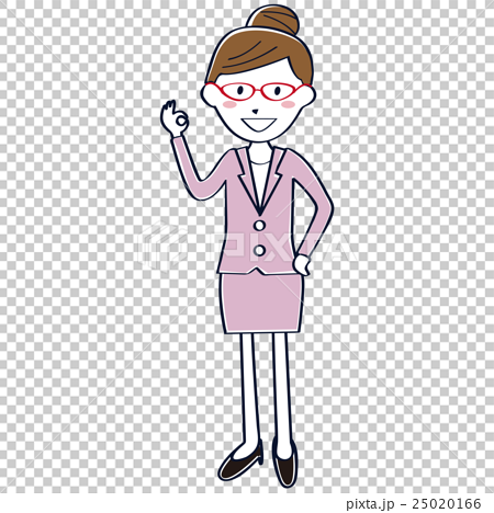 图库插图: 职业女性的线条画红色眼镜套装全身女性钱好