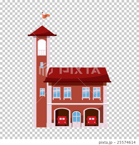 插图素材: fire station with tower icon, cartoon style