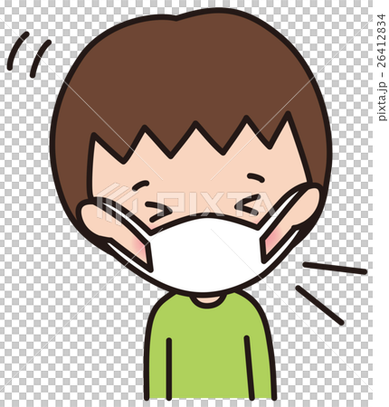 插图素材: 个性面部表情面具咳嗽男孩
